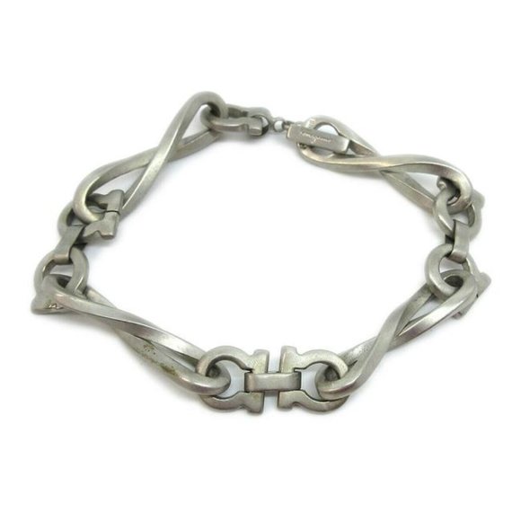 Salvatore Ferragamo Brushed Chrome Gancini Link Accent...